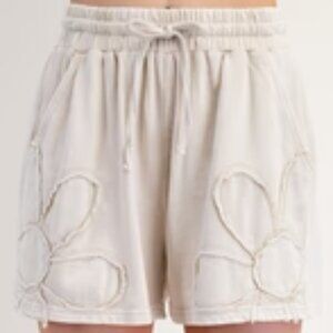 Easel Flower Patch Shorts Cotton High Waist Khaki Size Medium